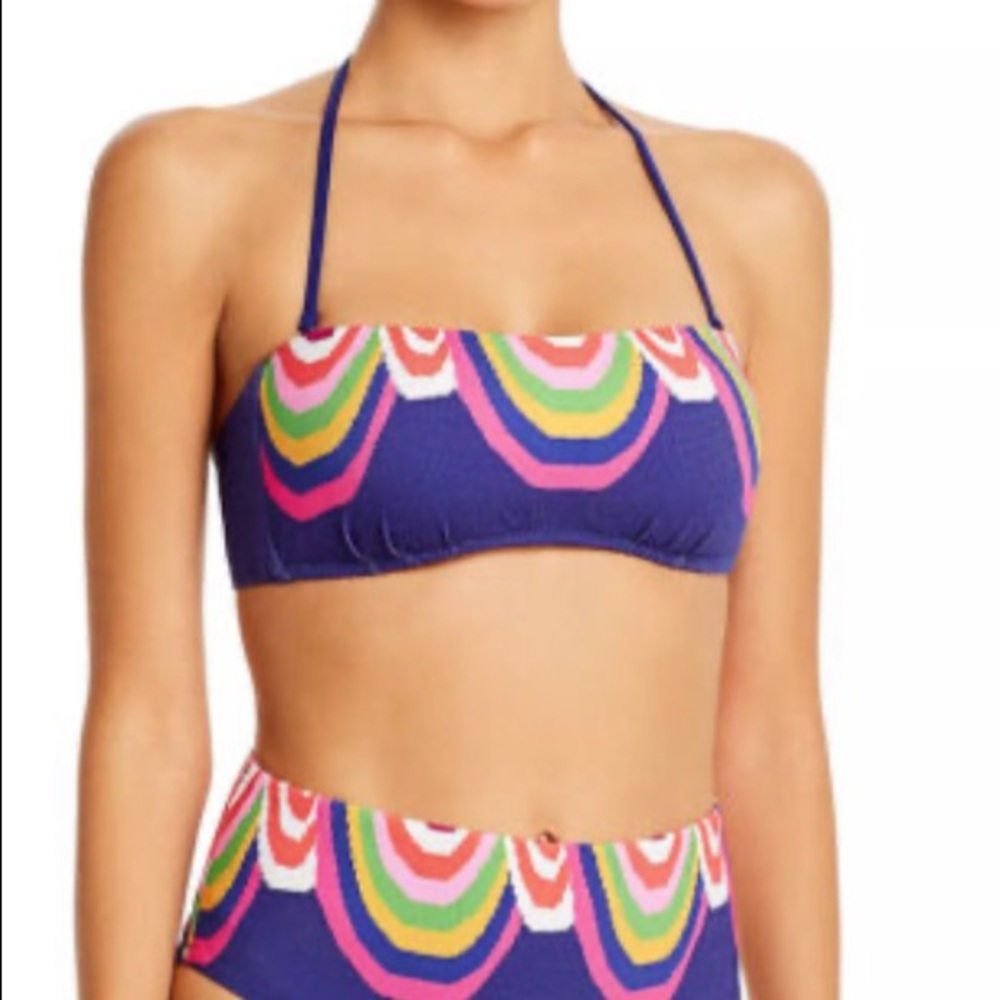 Trina Turk blue strapless bandeau swim top